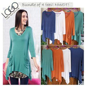 LOGO by Lori Goldstein V-neck Asymetrical Lagenlook Pocket Tees NWOT! - 4 pc, XS